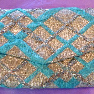 Turq and gold Mini Vintage Clutch purse